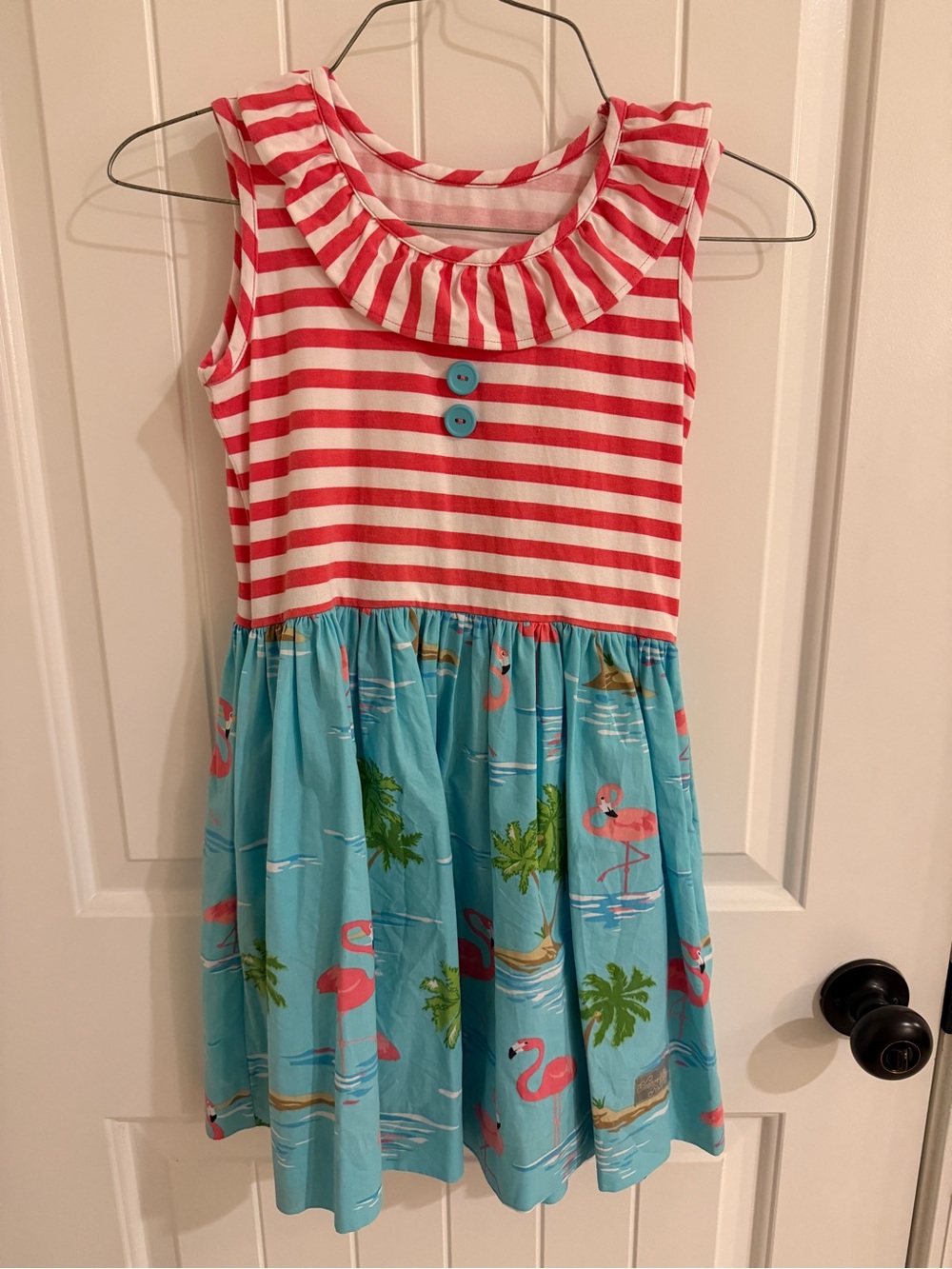 Eleanor Rose Girls' Pink Stripe & Blue Flamingo Sundress size 6/7